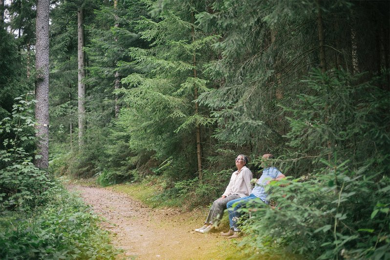 Bei einem Gespräch in ruhiger Wald-Kulisse wird die Borderline-Persönlichkeitsstörung eines Patienten therapiert
